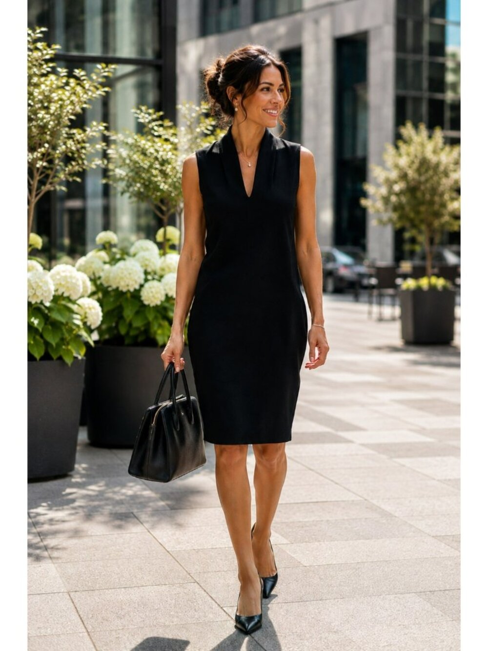 Ming Wang Black Sleeveless Shift Dress V-Neck Womens Small